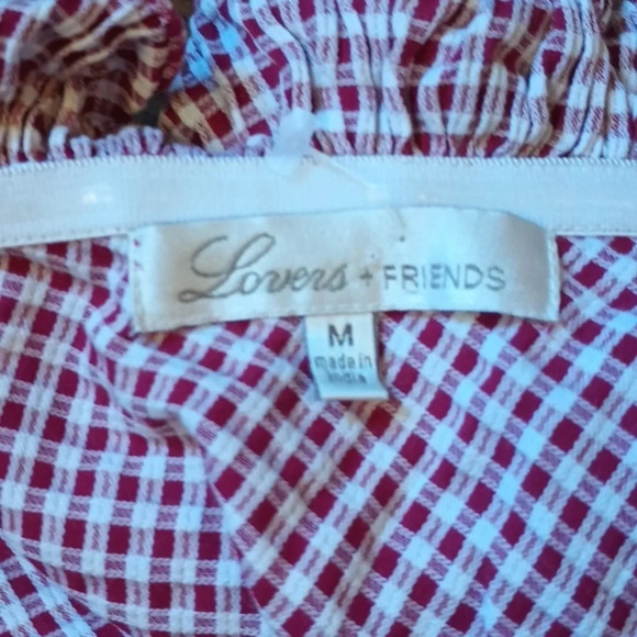Lovers + Friends Red Gingham Ruffle Single Shoulder Crop Top BBB - Picture 3 of 6
